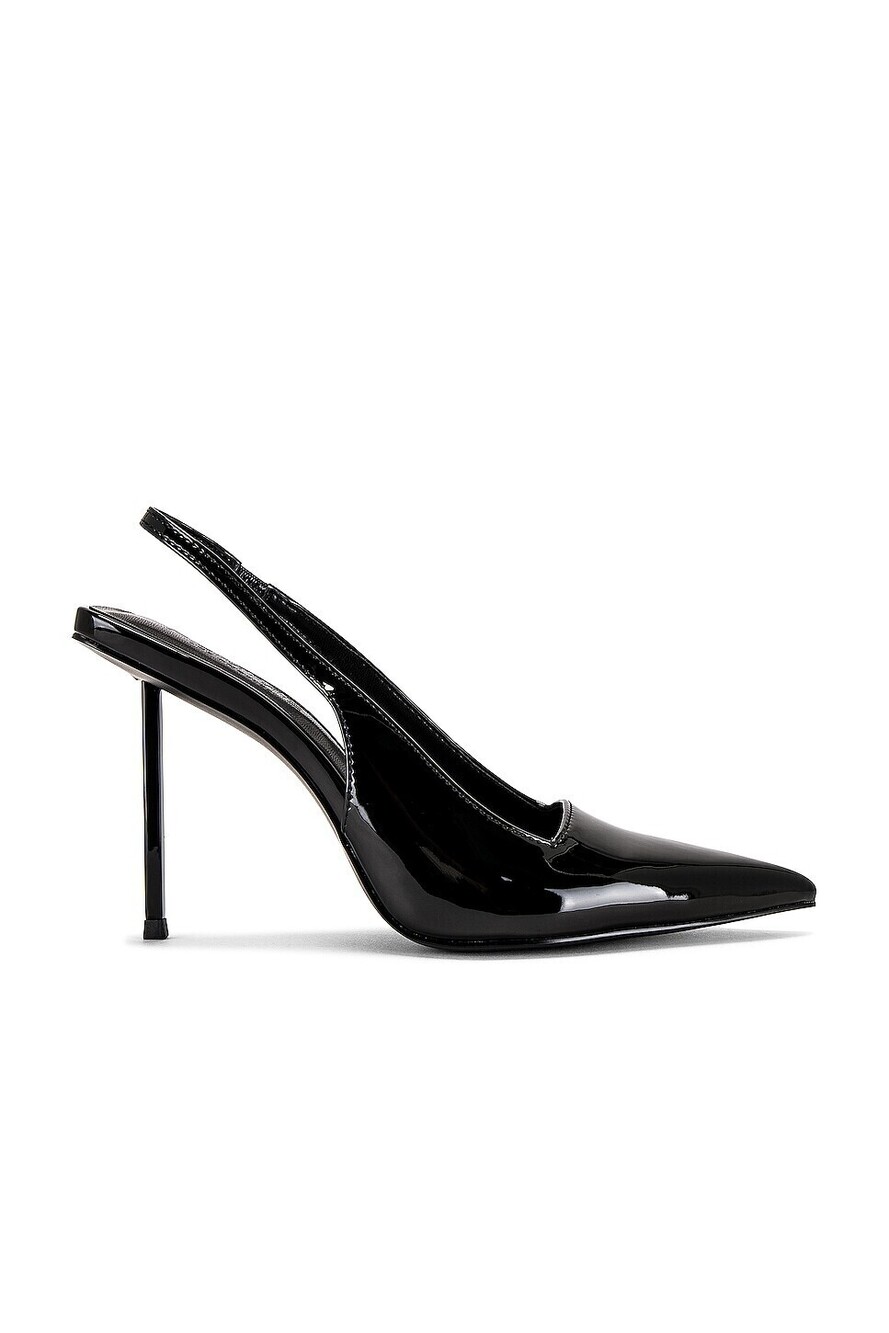 FEMME LA G63 Slingback Pump in Nero faux patent leather mid stiletto heel